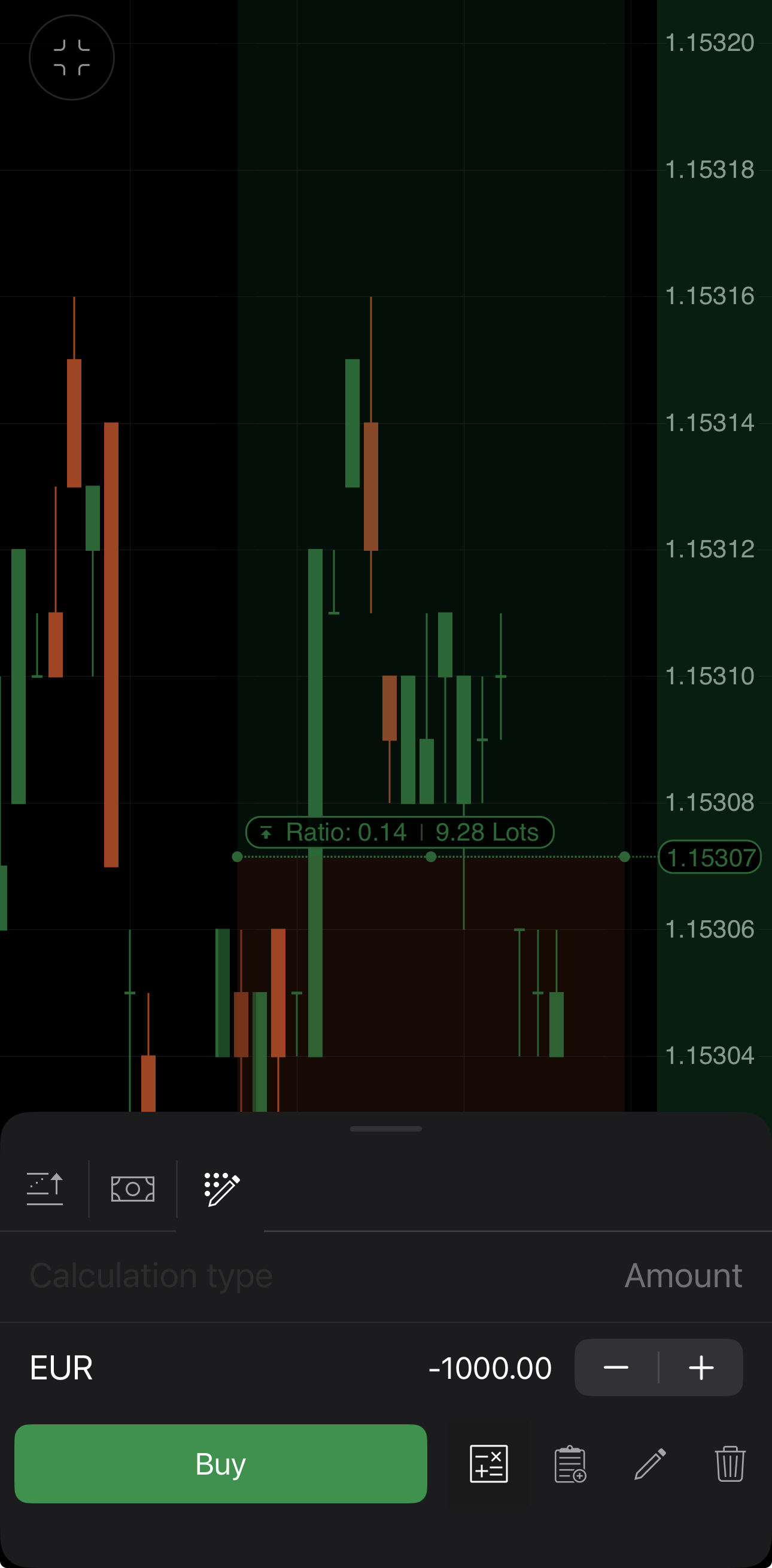 Setting the risk amount in cTrader Mobile