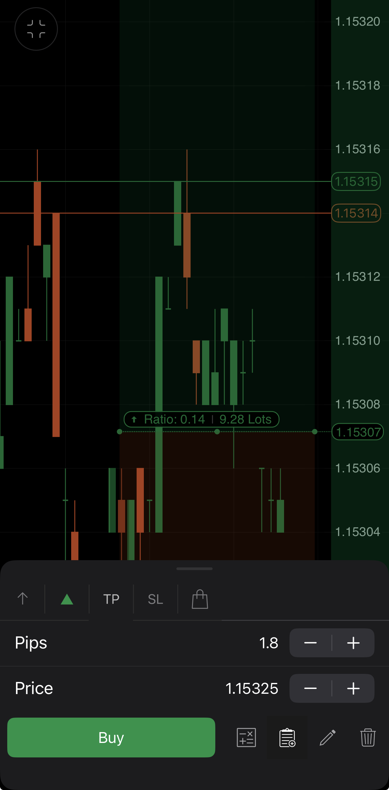Setting a take profit in the risk-reward tool in cTrader Mobile