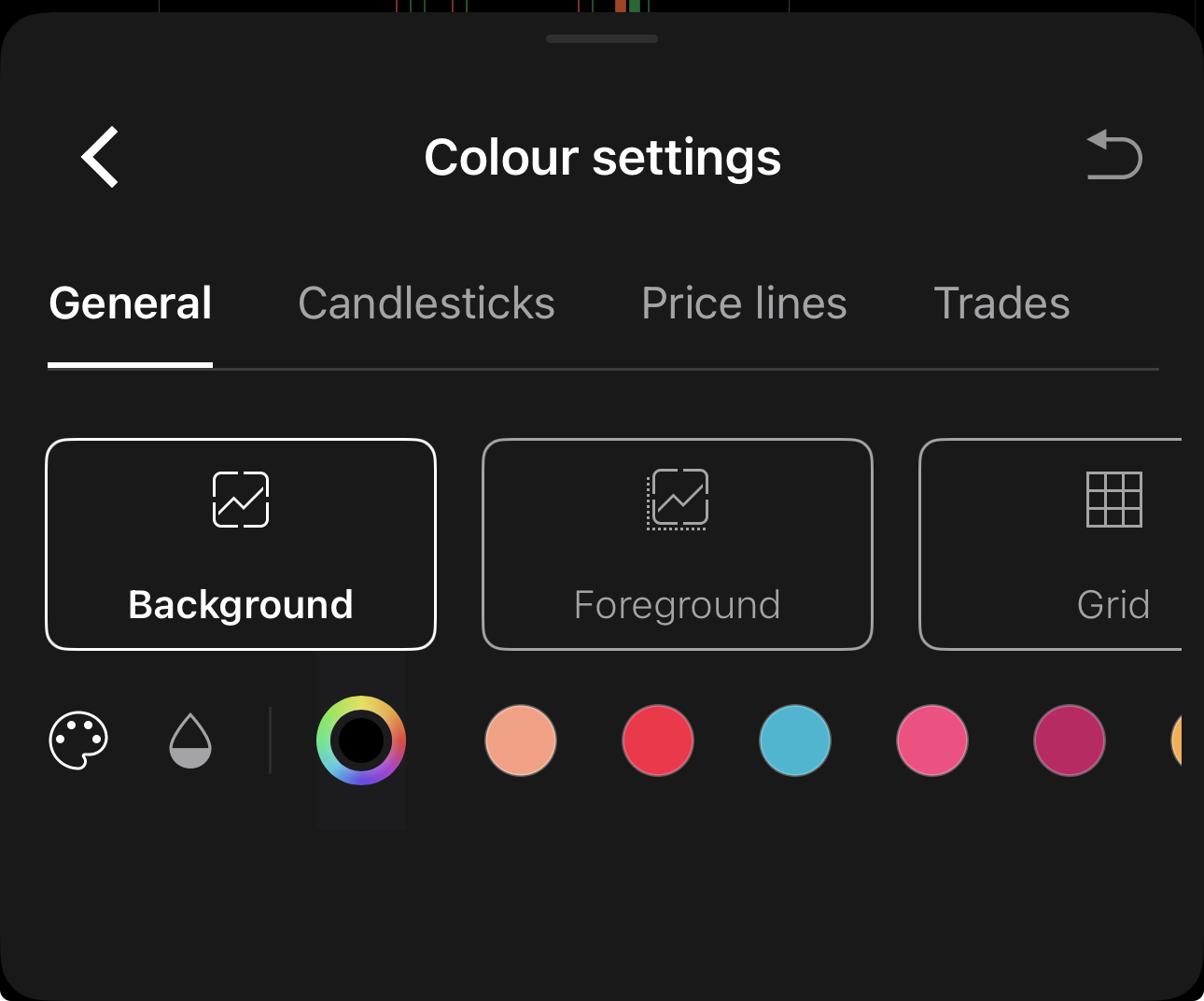 General colour settings in cTrader Mobile