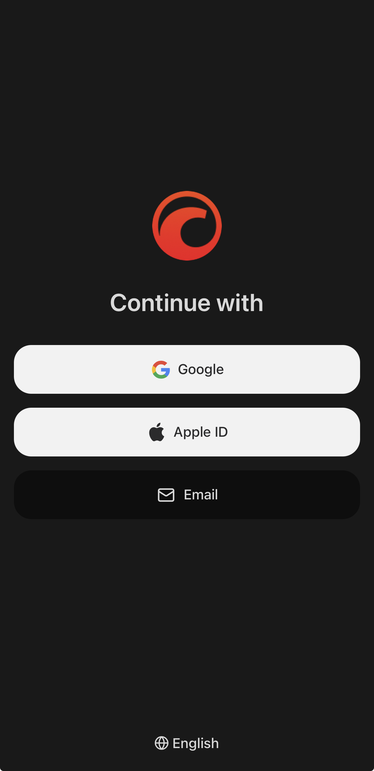 The Continue with screen in cTrader Mobile
