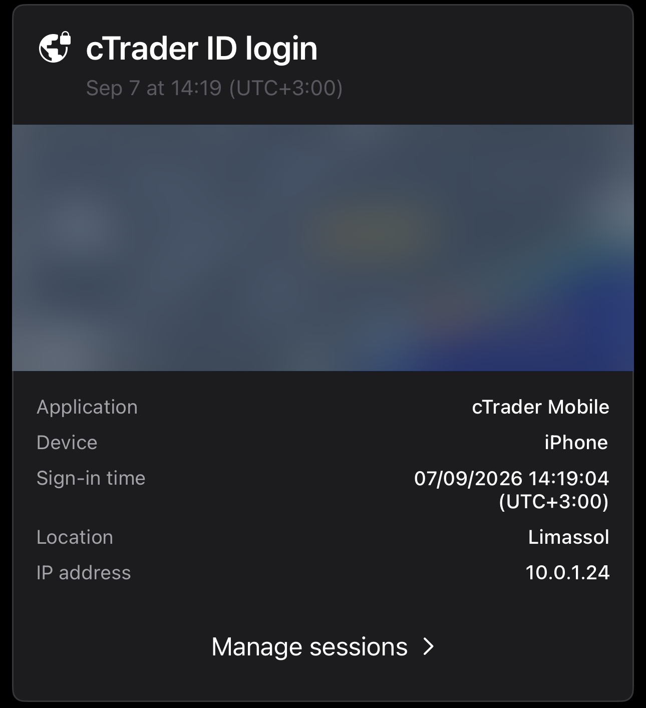 A cTrader ID login event in Blotter