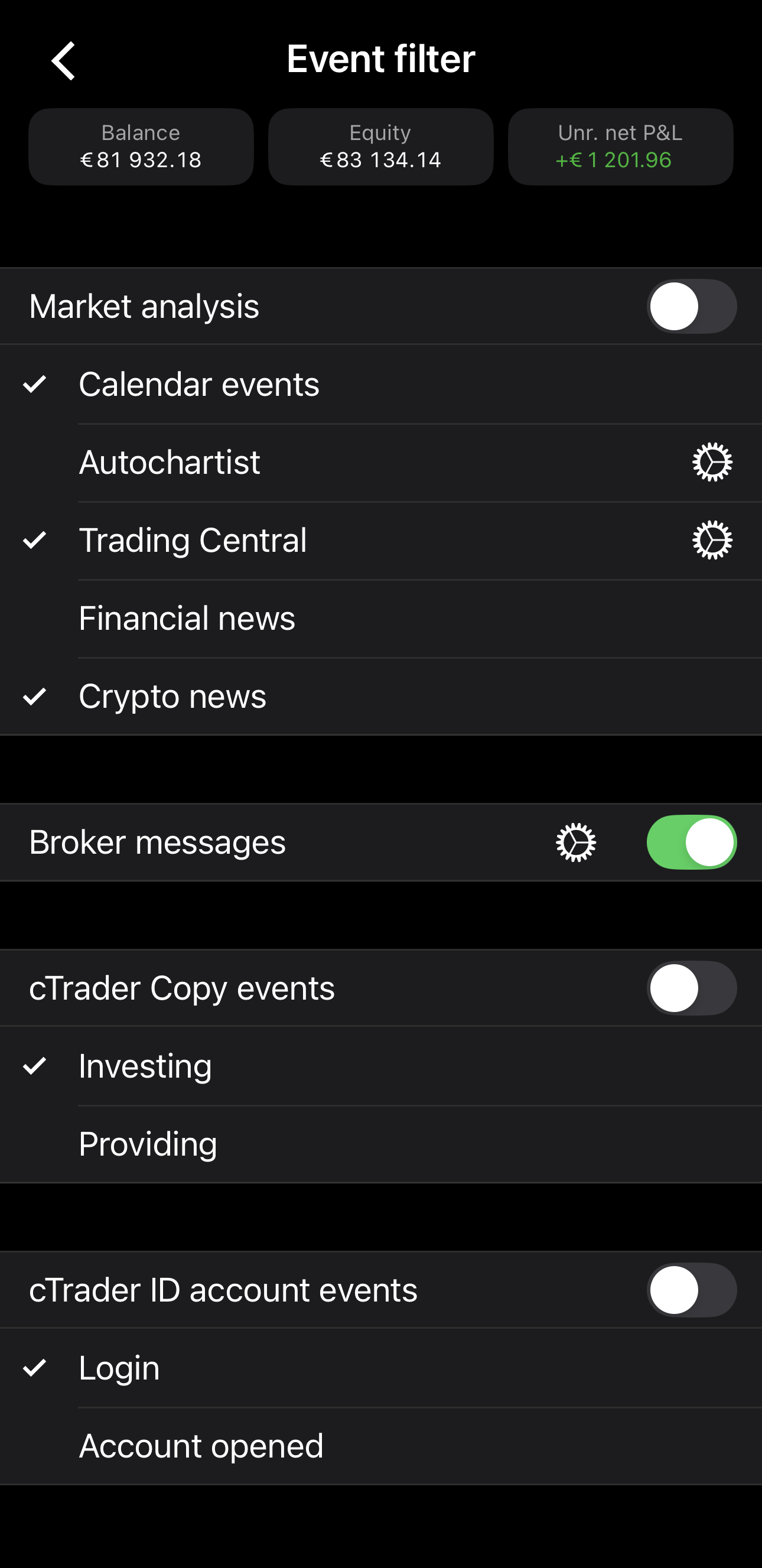The event filter in Blotter