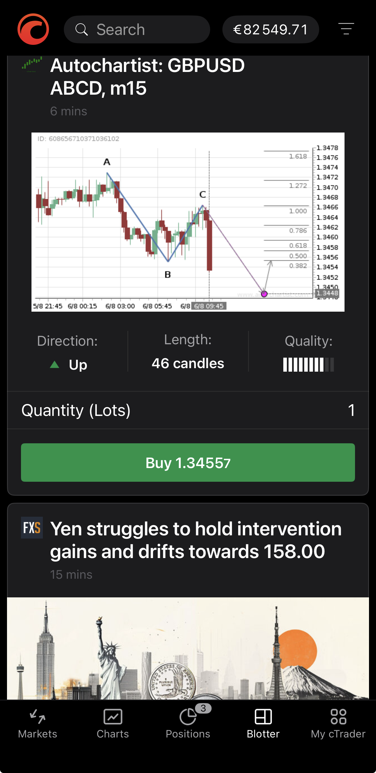 Blotter in cTrader Mobile