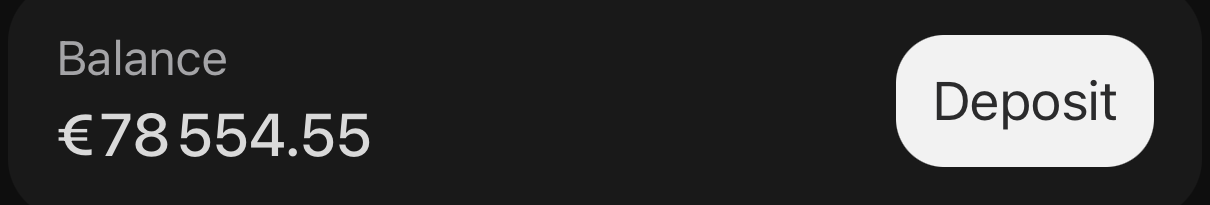 The Deposit button on the Balance tile of the account dashboard