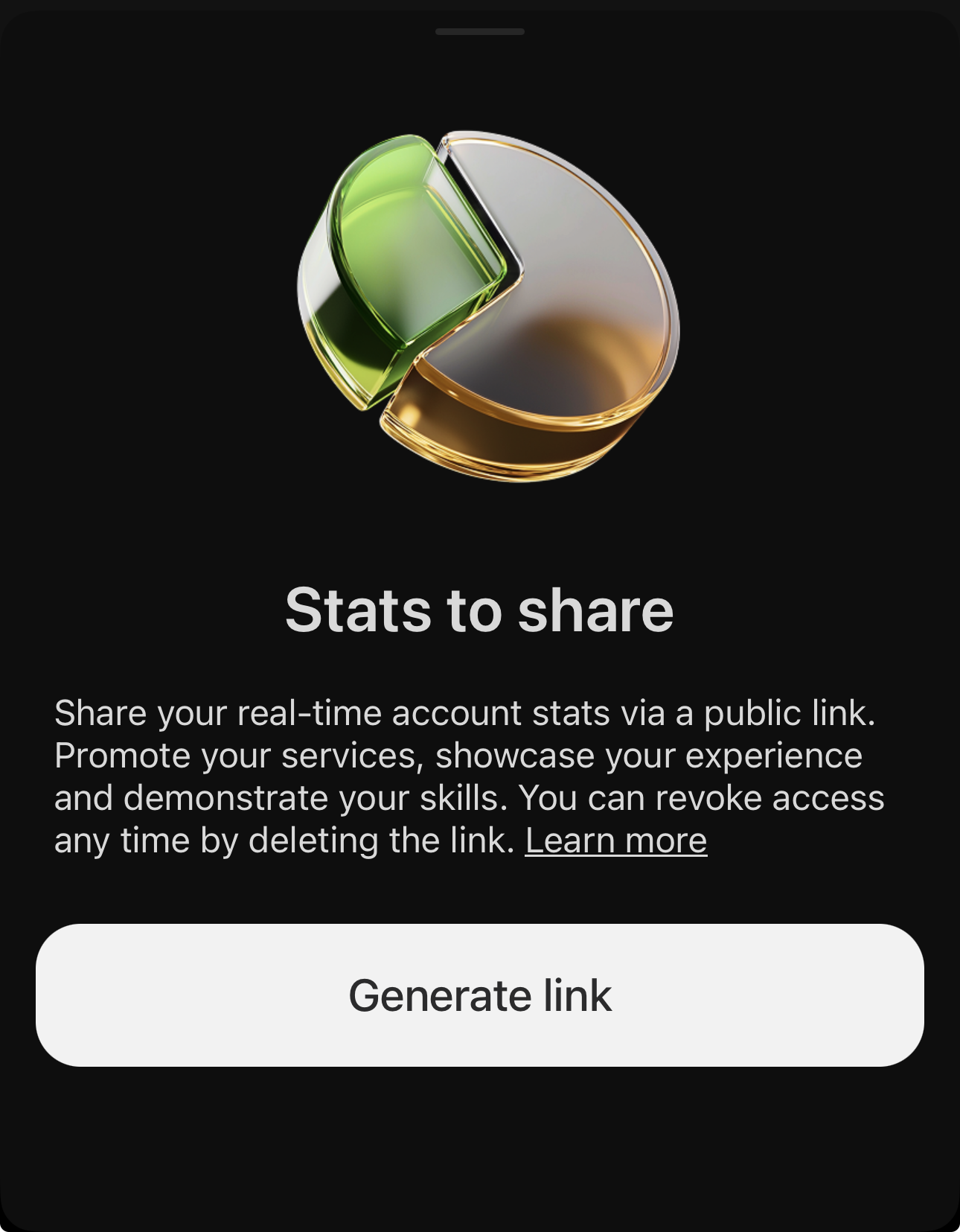 Generating an account statistics link in cTrader Mobile