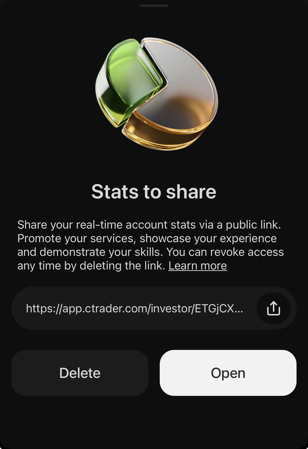 The Delete control on the Stats to share screen