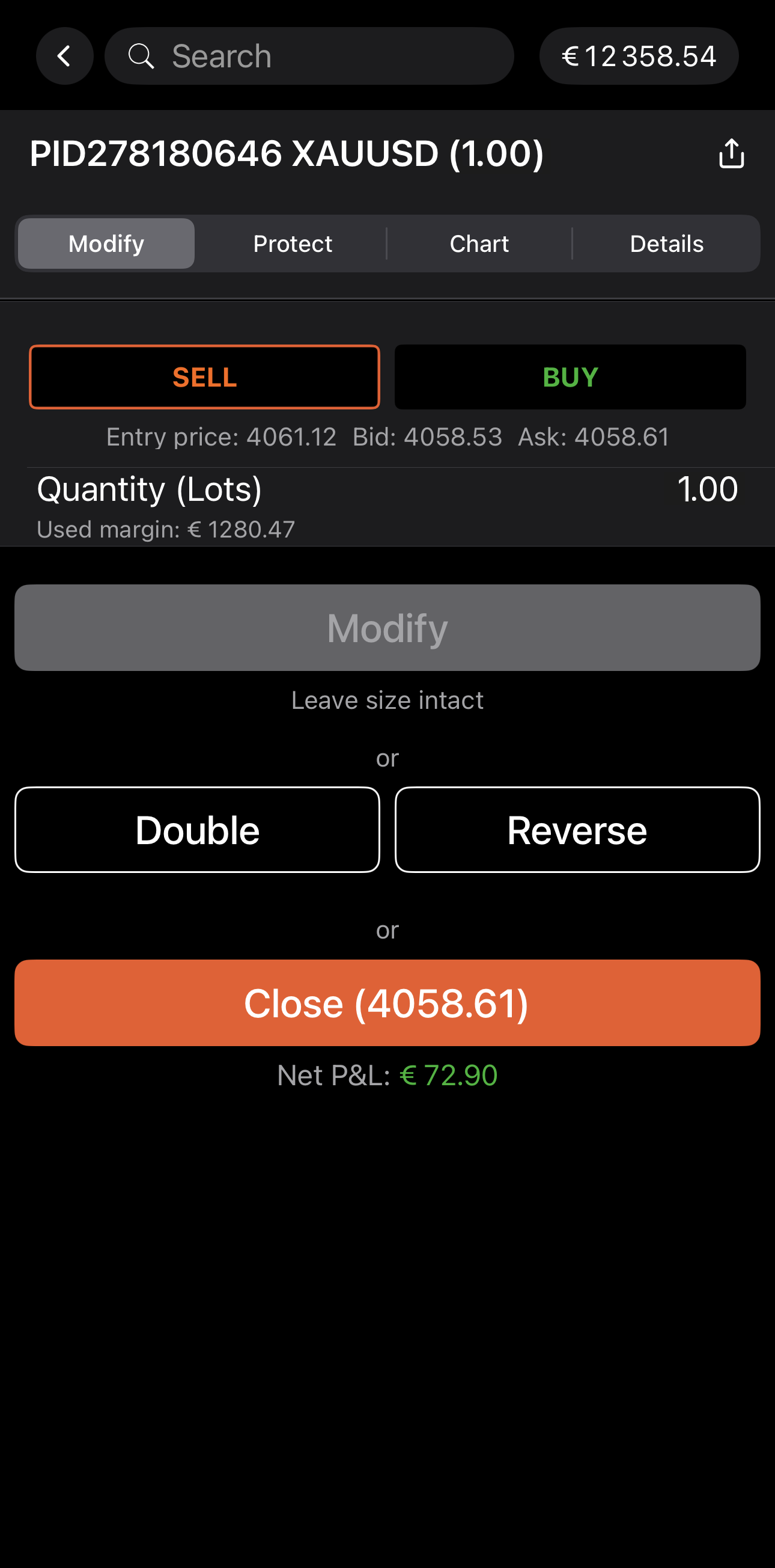 The Share control on the Modify position screen