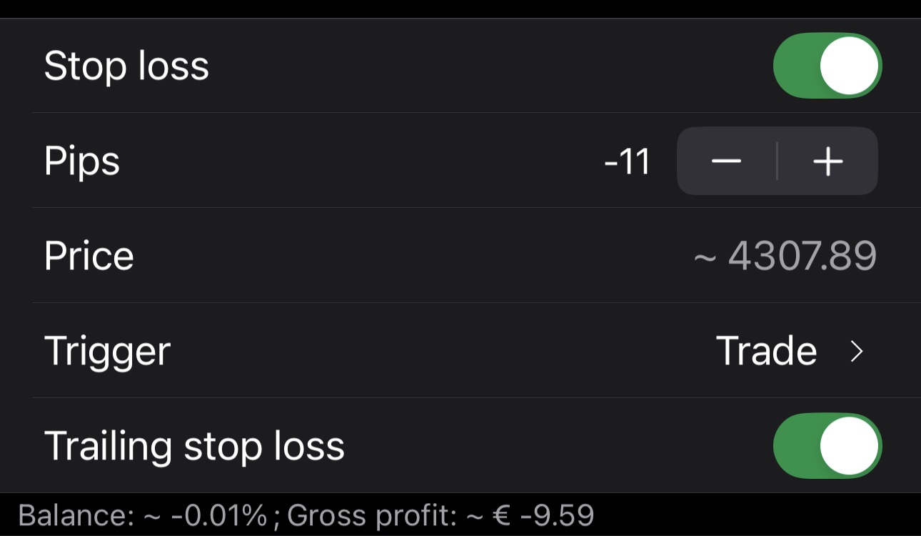 Trailing stop loss turned on beneath Stop loss in cTrader Mobile